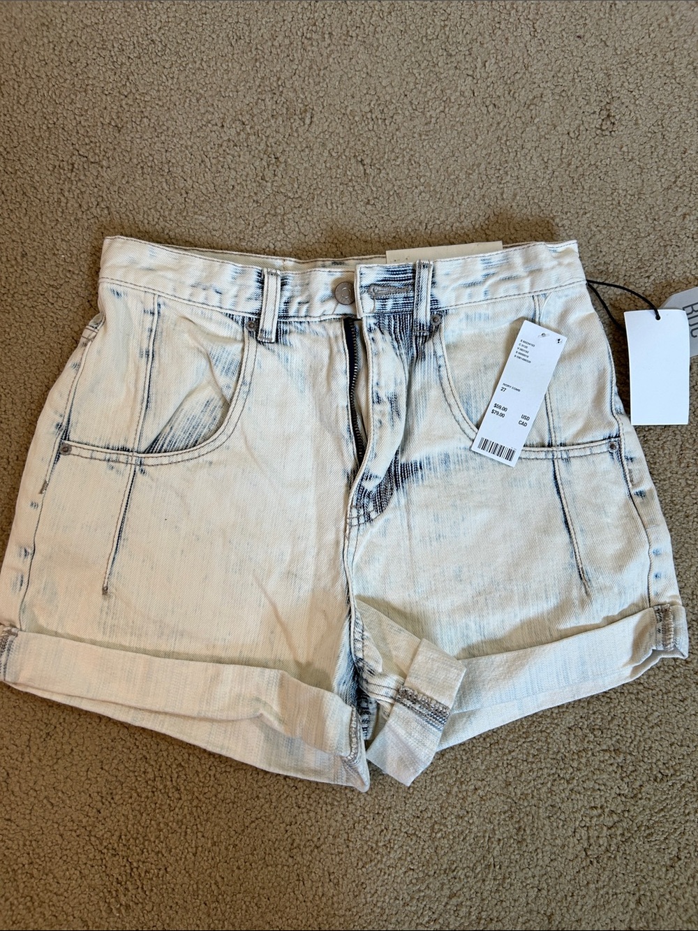 Urban Outfitters Cream and Light Blue Washed Denim Shorts
